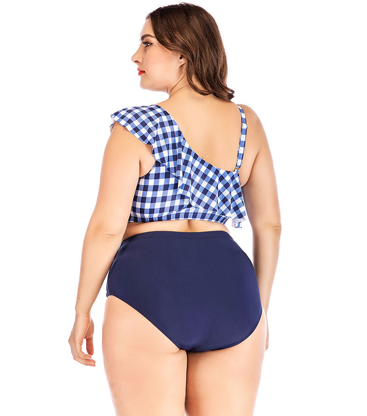Plus Size Pleated One Shoulder Bikini Set
