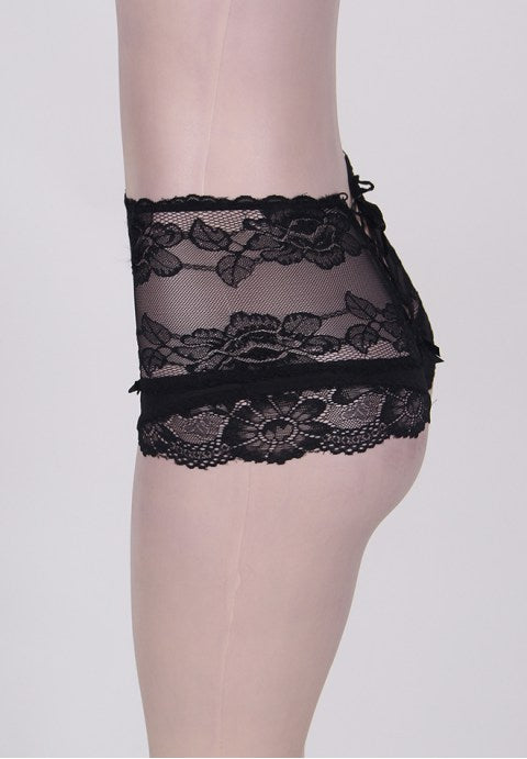 Plus Size High Waist Strappy Black Lace Panty