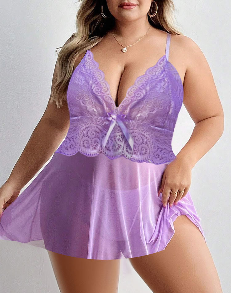 Plus Size Lavender Lace Babydoll with Bow