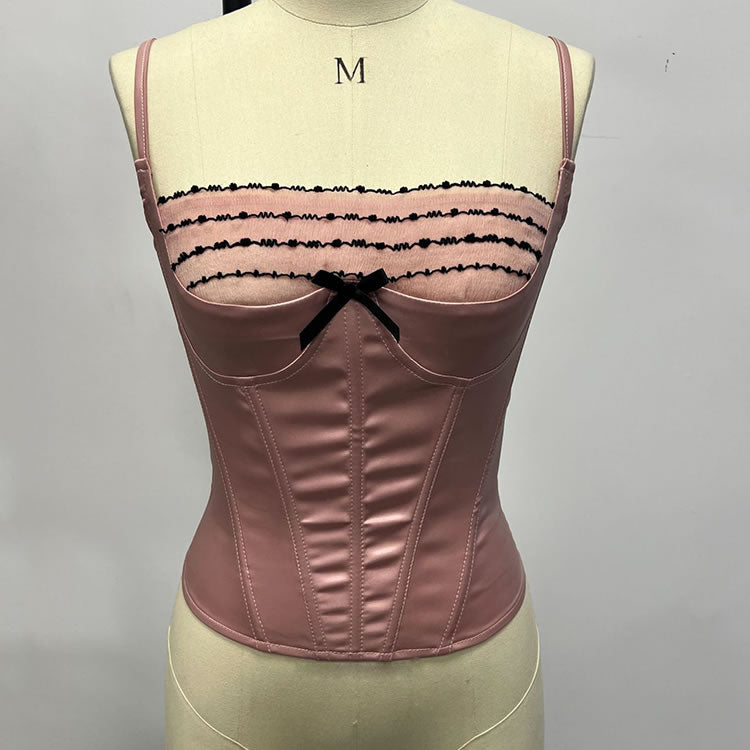 Corset Bustier with Black Lace Bands & Bow