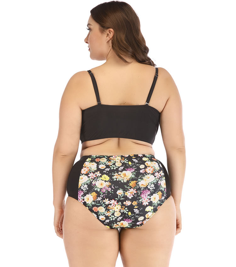 Plus Size Golden Flower Underwire Two Piece Swimsuit