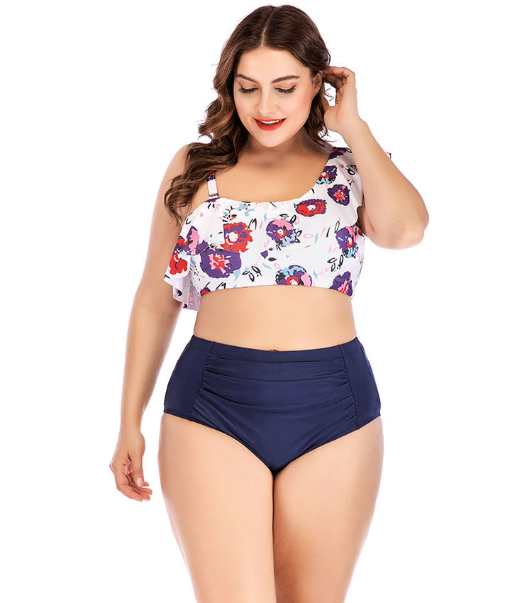 Plus Size Ruffled One Shoulder Bikini Set