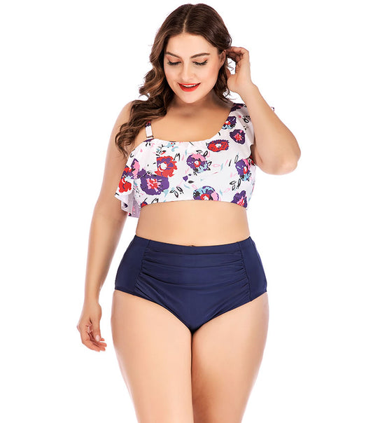 Plus Size Ruffled One Shoulder Bikini Set