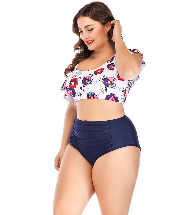 Plus Size Ruffled One Shoulder Bikini Set