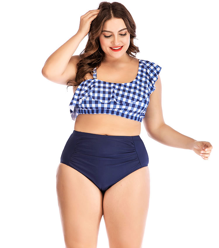 Plus Size Pleated One Shoulder Bikini Set