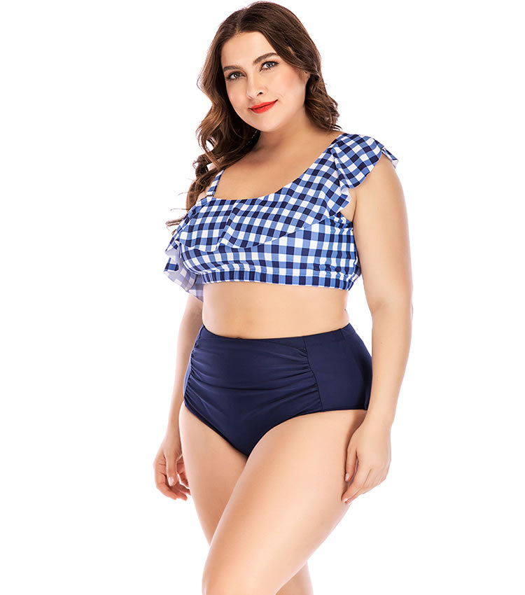 Plus Size Pleated One Shoulder Bikini Set
