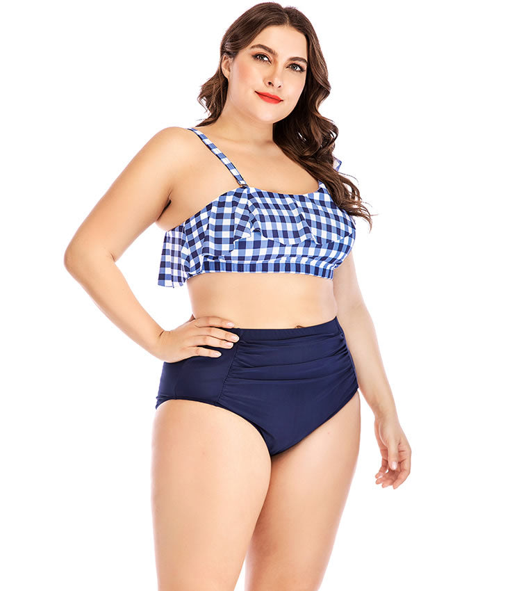 Plus Size Pleated One Shoulder Bikini Set