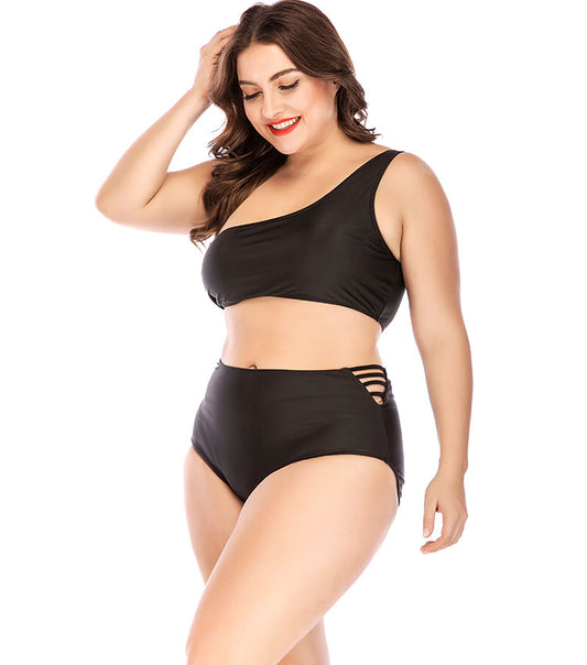 Plus Size Black One Shoulder Swimsuit