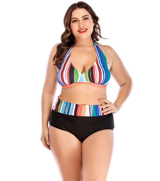 Plus Size Colorful Striped Bikini Set