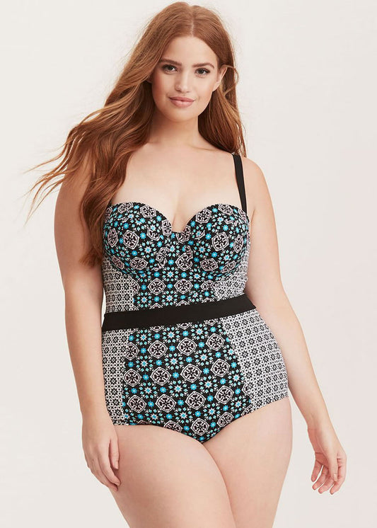 Plus Size Boho Push Up Underwire One Piece Swimsuit