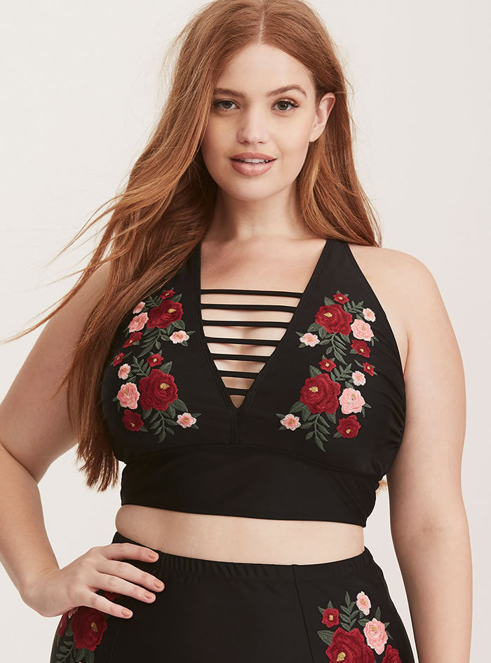 Plus Size Floral High-Waisted Bikini Swimsuit