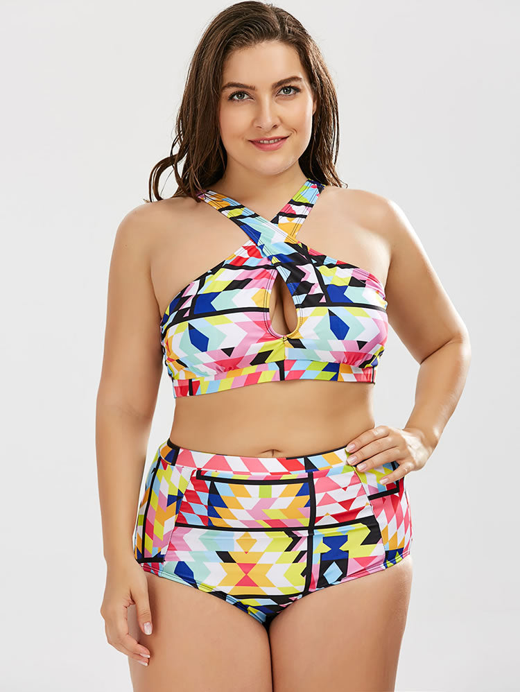 Plus Size Keyhole High-Waisted Two Piece Swimsuit