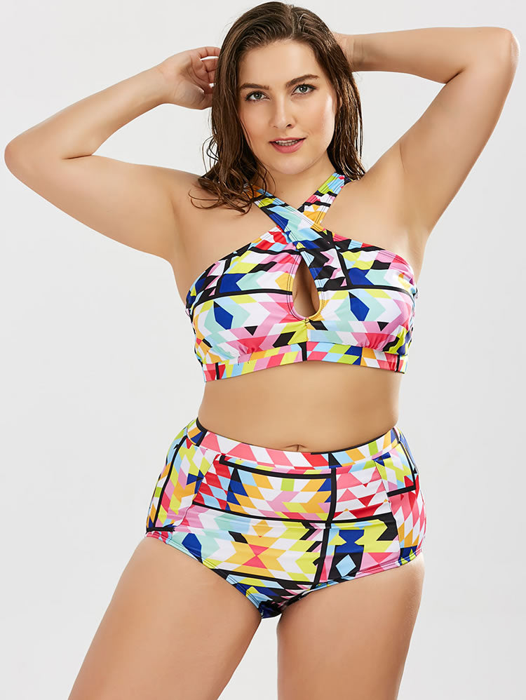 Plus Size Keyhole High-Waisted Two Piece Swimsuit