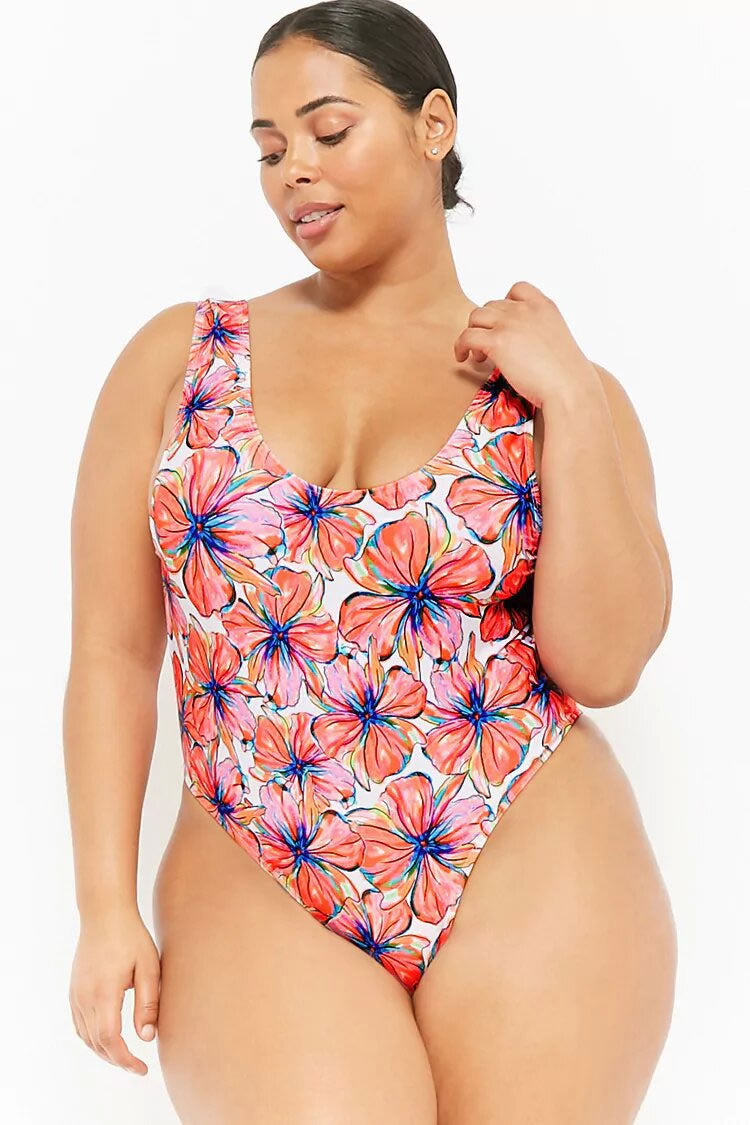 Plus Size Bold Floral Print One Piece Swimsuit