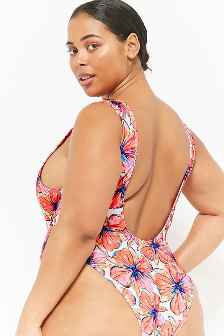 Plus Size Bold Floral Print One Piece Swimsuit
