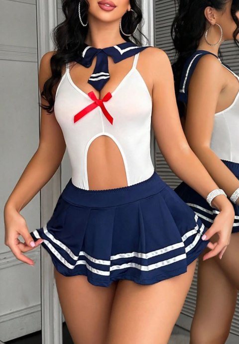 Sailor Babydoll with Red Bow & Striped Navy Skirt