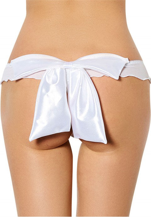 Plus Size Rose Mesh Big Bow Ruffle Thong