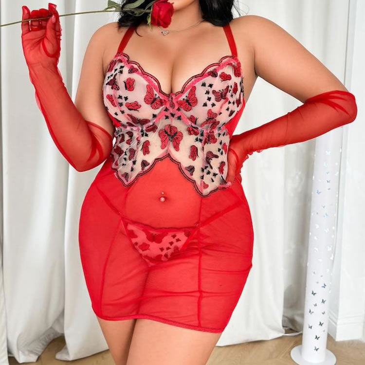 Babydoll taglie forti con ricamo a farfalla