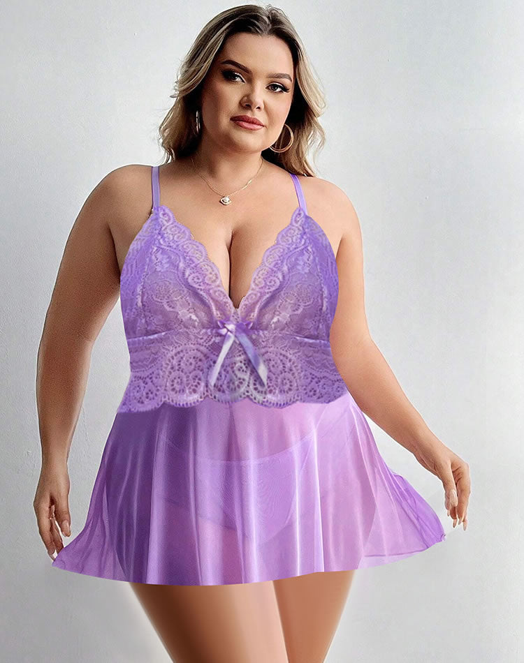Plus Size Lavender Lace Babydoll with Bow