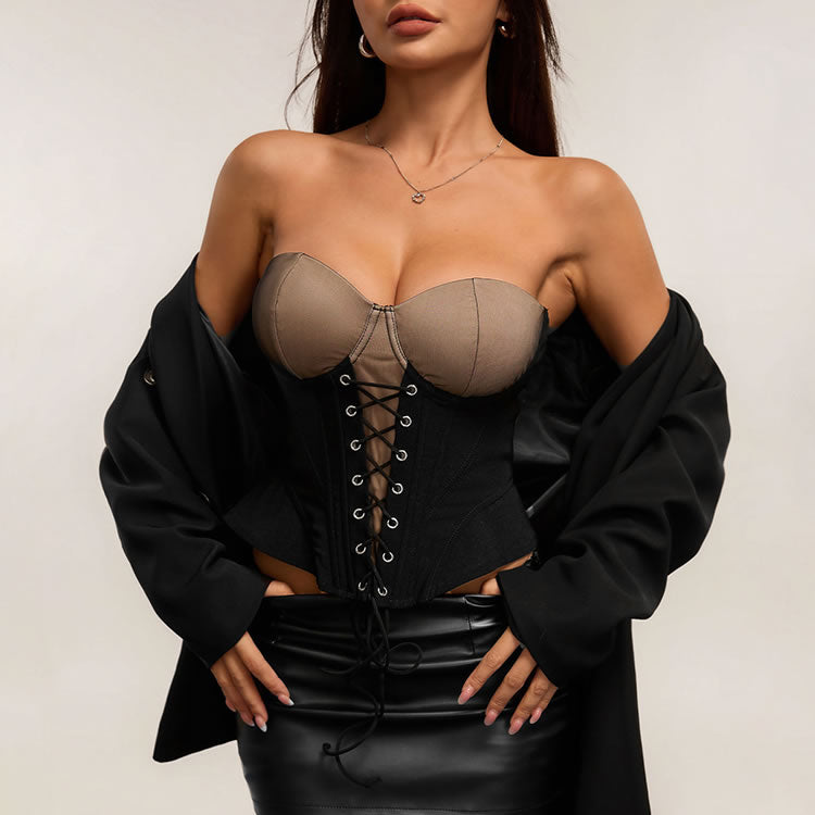 Black Sweetheart Waist-Cinching Bustier with Chain Accents