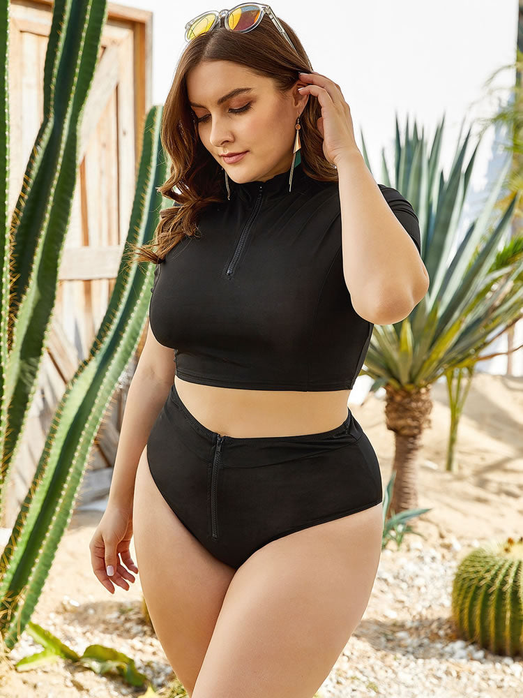 Plus Size Black High Waist Bikini Set