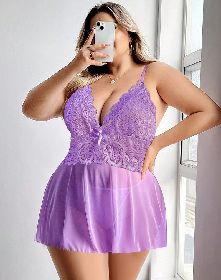 Plus Size Lavender Lace Babydoll with Bow