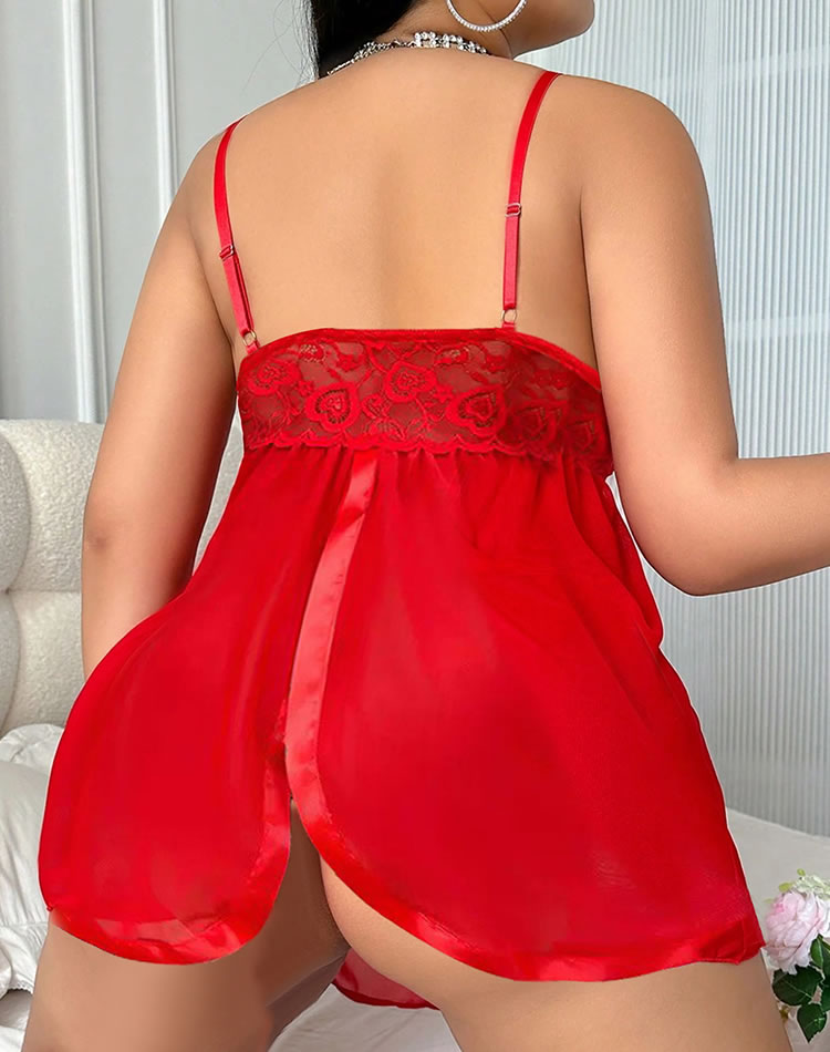 Plus Size Red Lace Babydoll with Chiffon Skirt