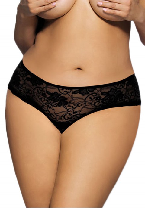Plus Size Lace Hipster with Corset Tie Back