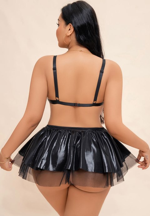Plus Size Black Faux Leather Cutout Chemise