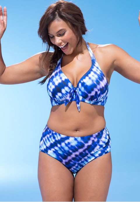 Plus Size Gradient Halter Underwire High Waist Bikini Swimsuit