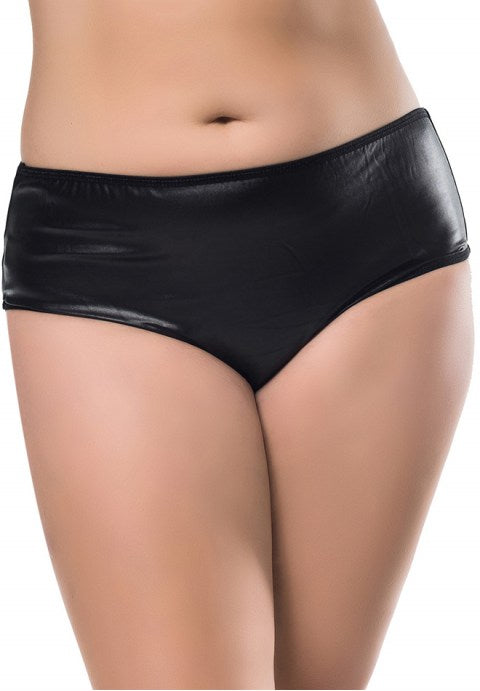 Plus Size Black Faux Leather Panty