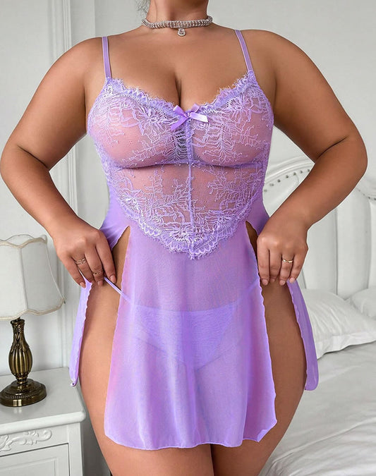Plus Size Lavender Split-Front Babydoll