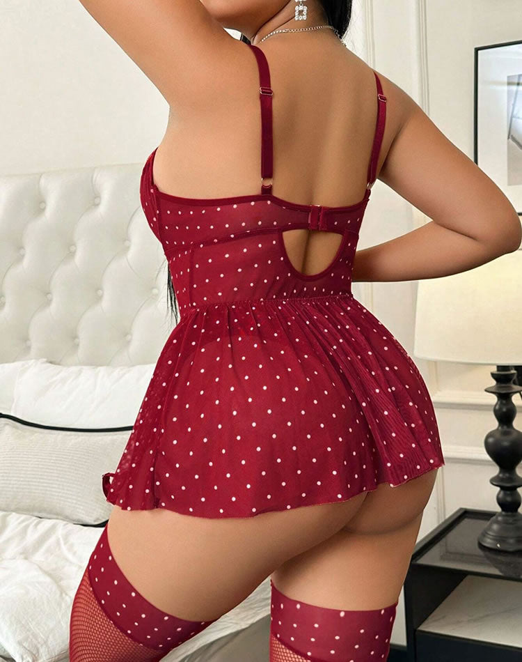 Plus Size Polka Dot Bustier Babydoll with Garters