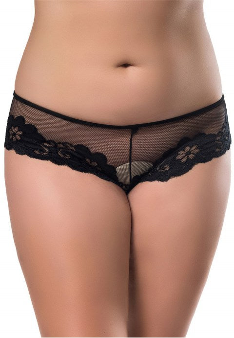 Plus Size Black Floral Lace Thong