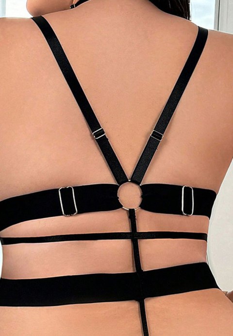Teddy in pizzo nero taglie forti con choker a catena