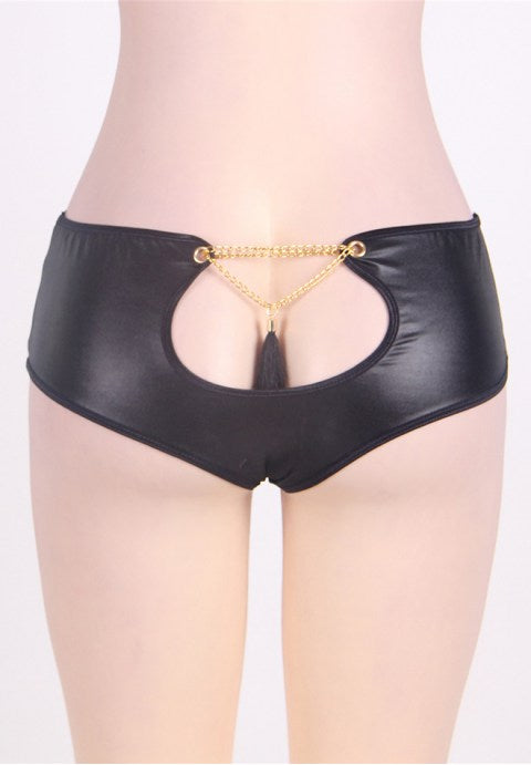 Plus Size Black Faux Leather Panty