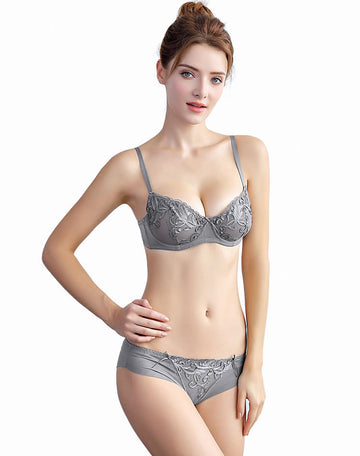 Sheer Lace Underwire Bralette & Thong Set