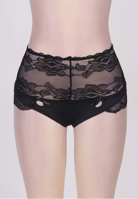 Plus Size High Waist Strappy Black Lace Panty