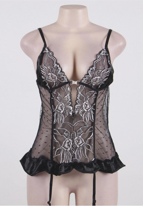Plus Size Black Floral See-Through Babydoll