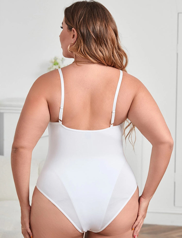 Plus Size White Lace Cheeky Teddy