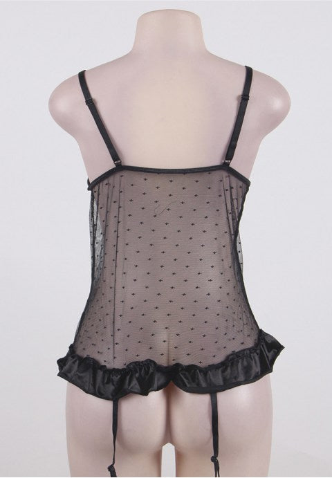 Plus Size Black Floral See-Through Babydoll