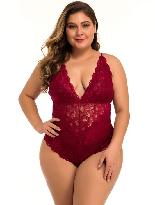 Plus Size Scalloped Lace Criss-Cross Teddy