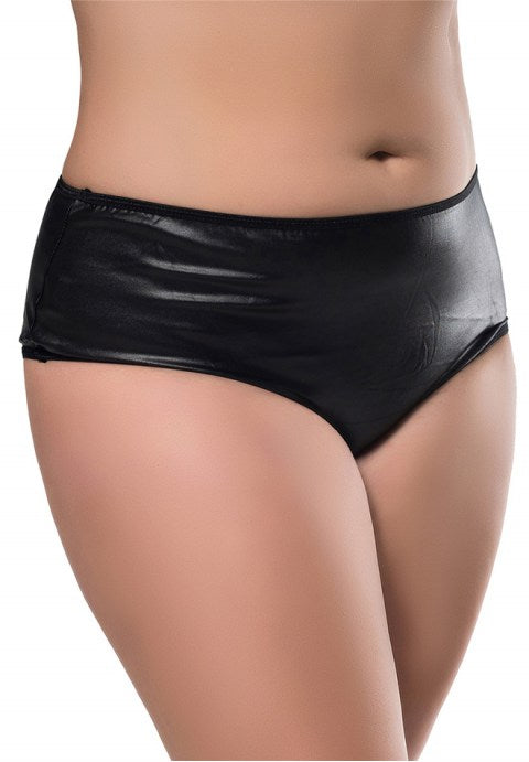 Plus Size Black Faux Leather Panty