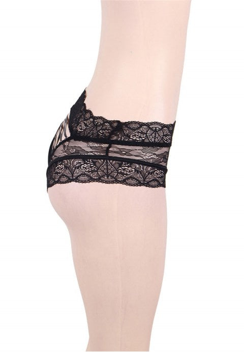 Plus Size Black High Waist Strappy Lace Panty