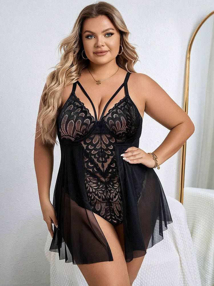 Plus Size Black Lace Cheeky Teddy