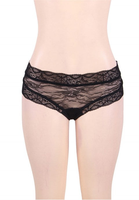 Plus Size Black High Waist Strappy Lace Panty