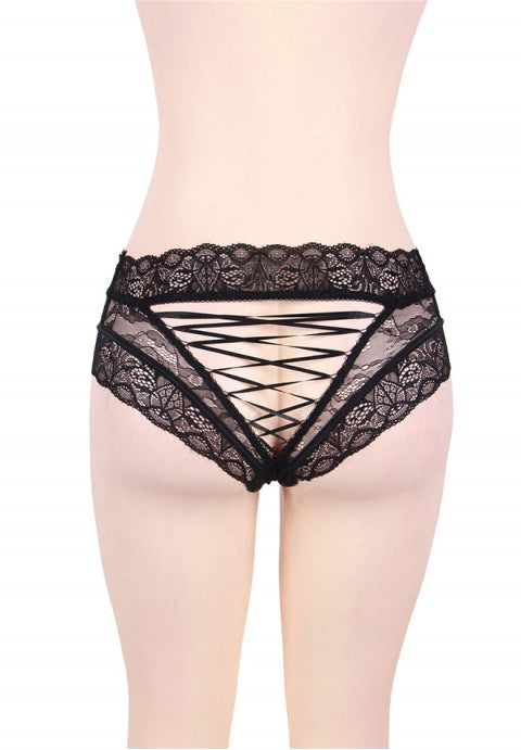 Plus Size Black High Waist Strappy Lace Panty