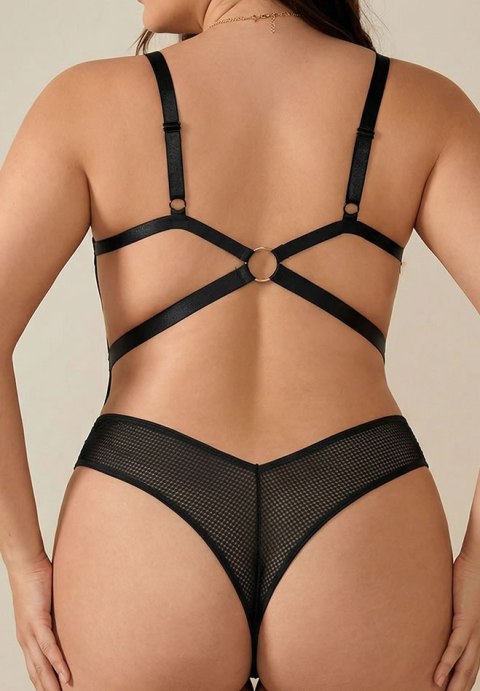 Plus Size Sheer Mesh & Lace Teddy with Strappy O-Ring Back