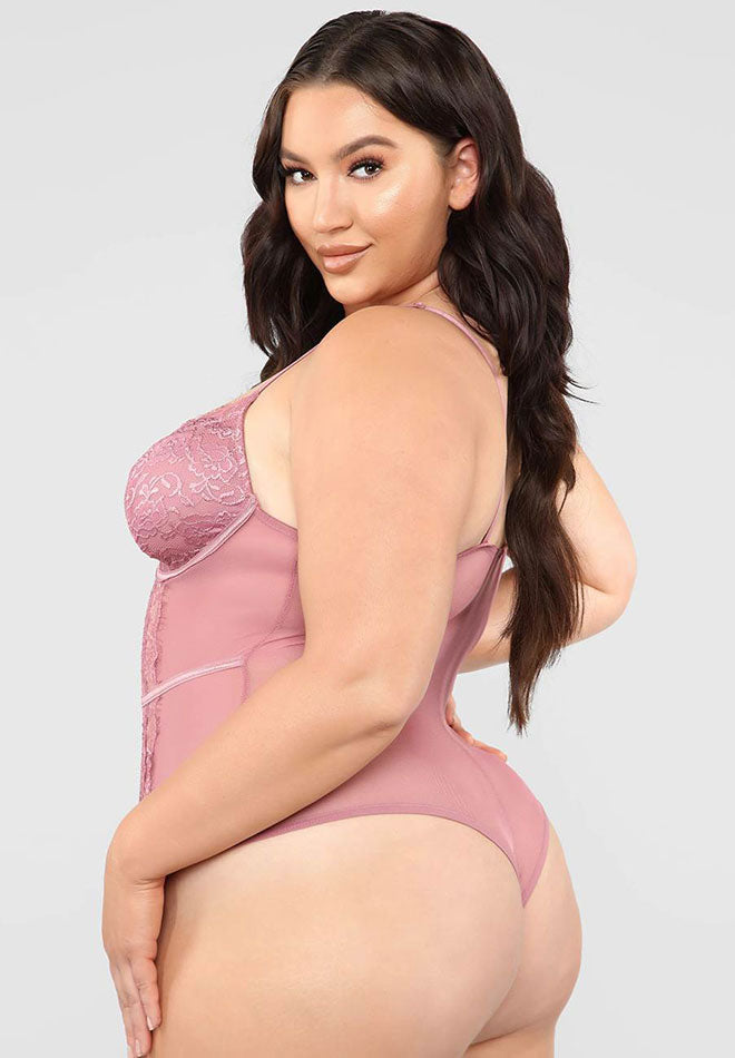 Plus Size Pink Strappy Scalloped Lace Teddy
