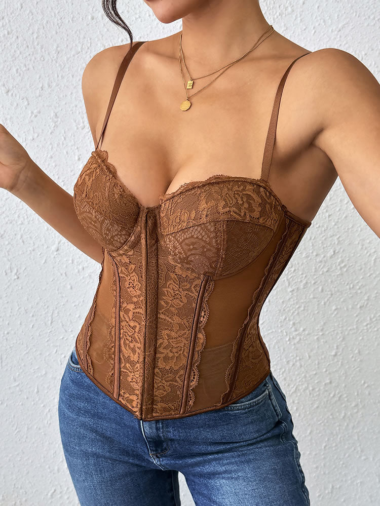 Brown Lace Corset with Back Lacing